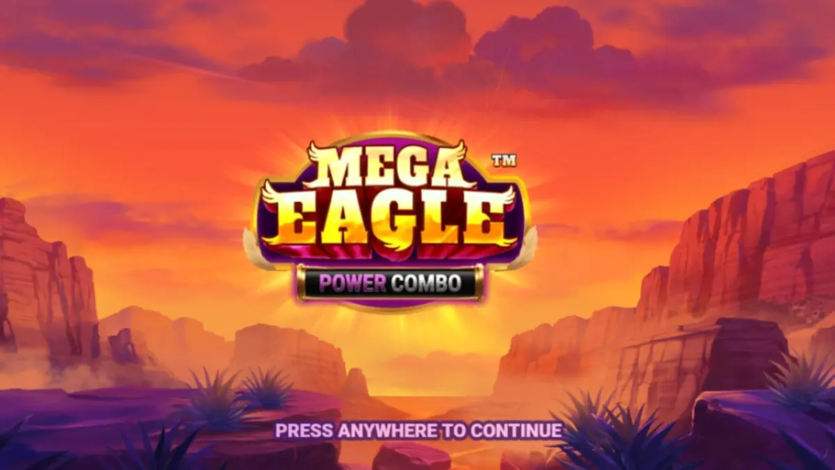 Pemandangan pegunungan megah dengan simbol elang emas dalam permainan slot Mega Eagle Power Combo